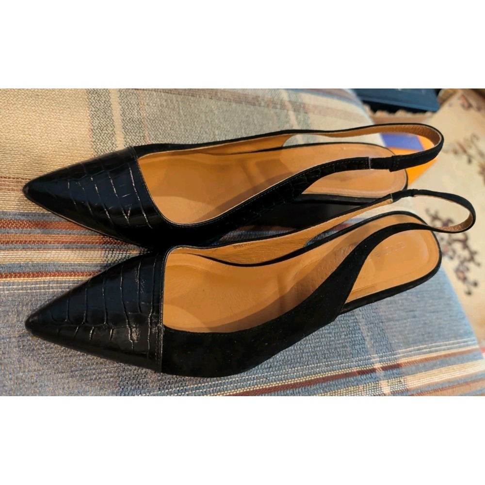 Andre Assous Black Sexy Pointy Toe Slingback Sandals Wedge Heel Size 10